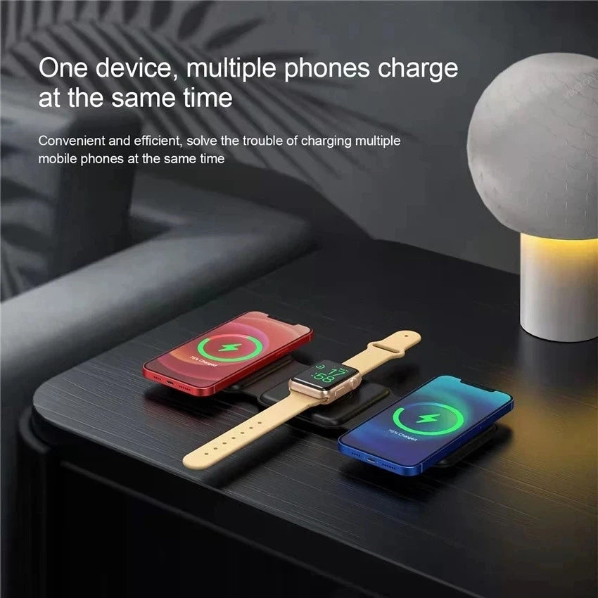 50W 3 in 1 Magnetic Wireless Charger Pad for iPhone 15 14 13 12 11 Apple Watch 8 7 6 AirPods Fast Wireless Charging Dock Station
