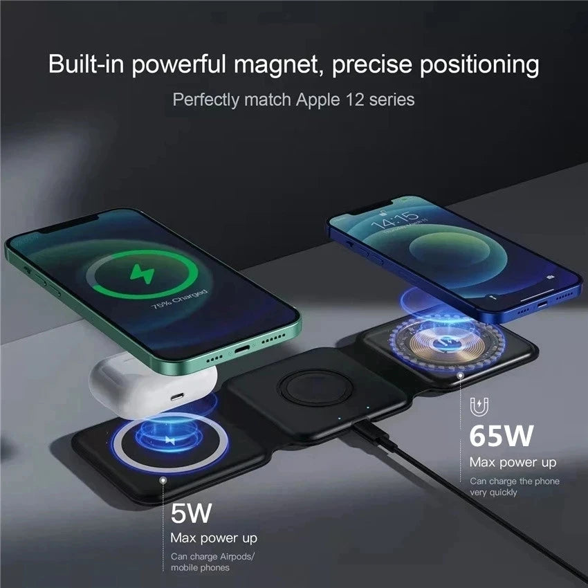 50W 3 in 1 Magnetic Wireless Charger Pad for iPhone 15 14 13 12 11 Apple Watch 8 7 6 AirPods Fast Wireless Charging Dock Station